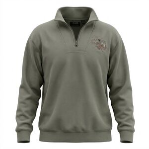 Men's 90's Vintage Olive Green Embroidered Mallard Duck Quarter-Zip Sweatshirt